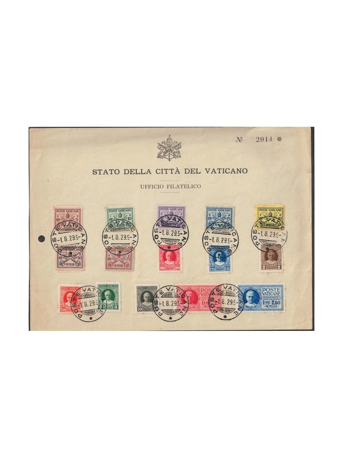 VATICANO 1929 Conciliazione con annullo 1° giorno 15v us