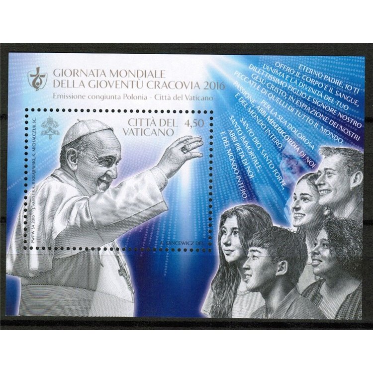 VATICANO 2016 Giornata mondiale della gioventù BF MNH**