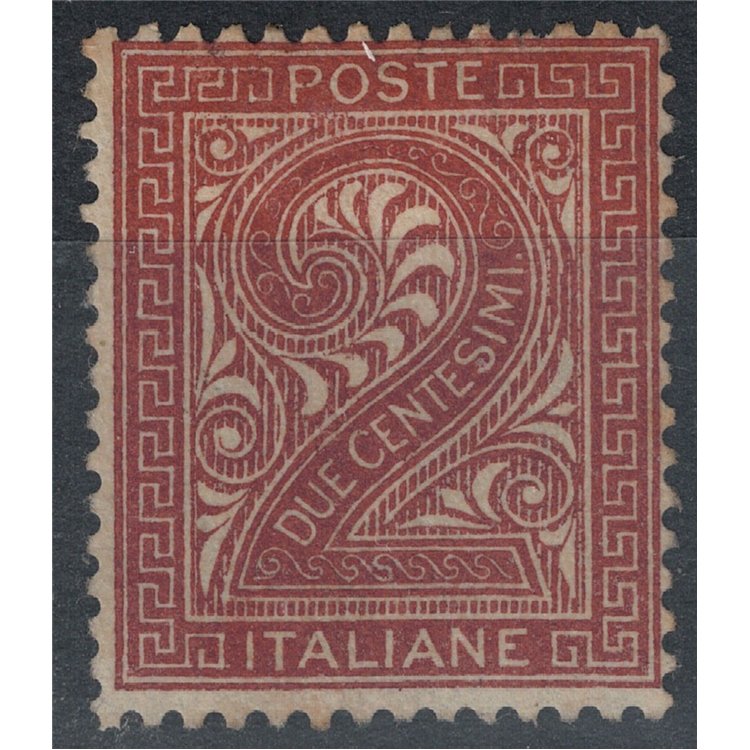 ITALIA REGNO 1863 De La Rue 2c mattone (Londra) MH* ©