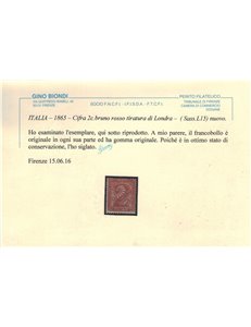 ITALIA REGNO 1863 De La Rue 2c mattone (Londra) MH* ©