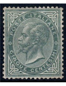 ITALIA REGNO 1865 De La Rue 5c verde grigio (Torino) MH*