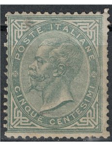 ITALIA REGNO 1863 De La Rue 5c verde grigio (Londra) MH*