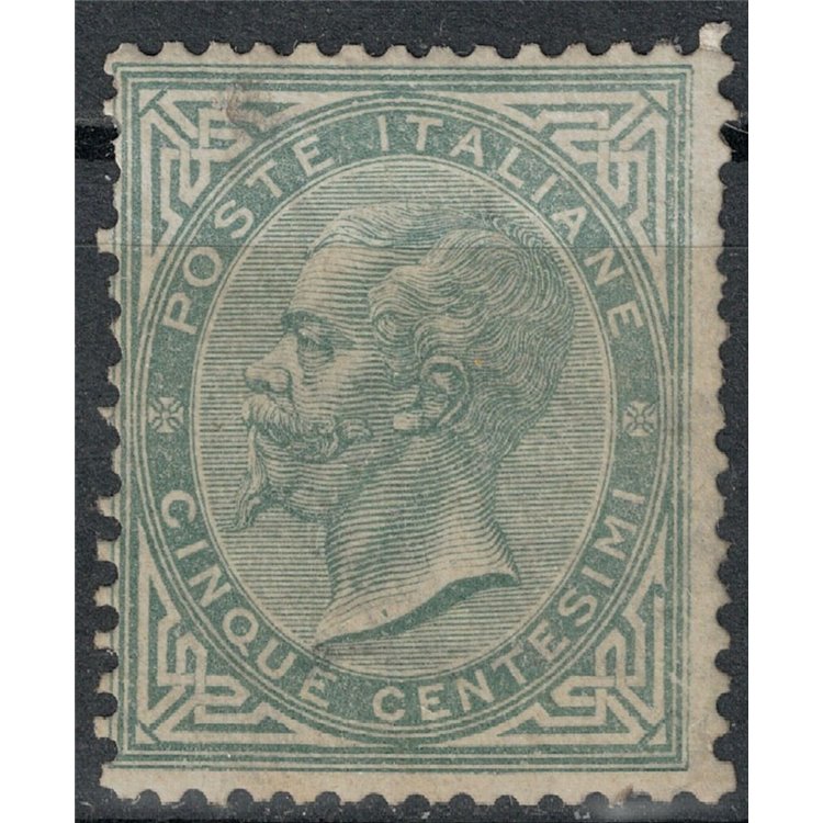 ITALIA REGNO 1863 De La Rue 5c verde grigio (Londra) MH*