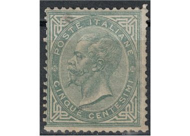 ITALIA REGNO 1863 De La Rue 5c verde grigio (Londra) MH*