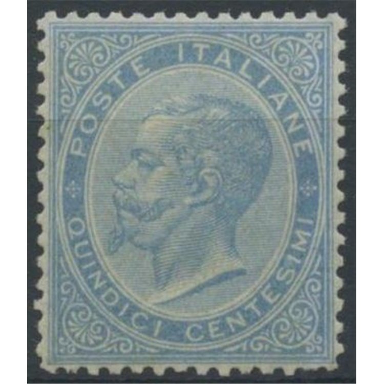 ITALIA REGNO 1863 De La Rue 15c celeste (Londra) MH*