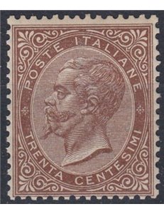 ITALIA REGNO 1863 De La Rue 30c bruno (Londra) MH*