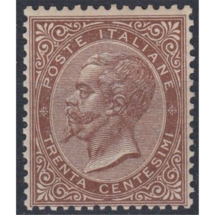 ITALIA REGNO 1863 De La Rue 30c bruno (Londra) MH*