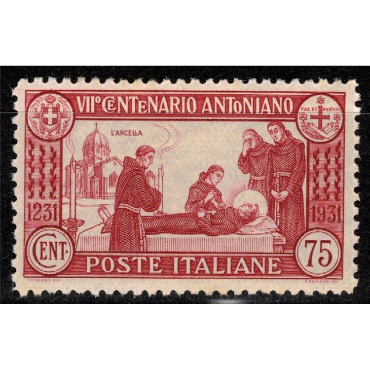 ITALIA REGNO 1931 S. Antonio 75c carminio (dent. 12) MH*