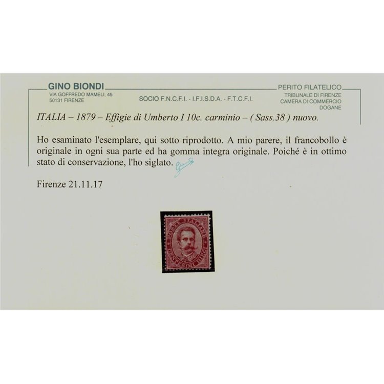 ITALIA REGNO 1879 Umberto I 10c carminio MNH** ©