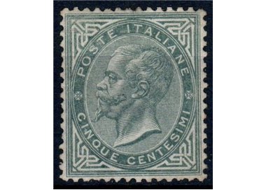 ITALIA REGNO 1865 De La Rue 5c verde grigio (Torino) MNH**