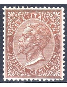 ITALIA REGNO 1863 De La Rue 30c bruno (Londra) MNH**