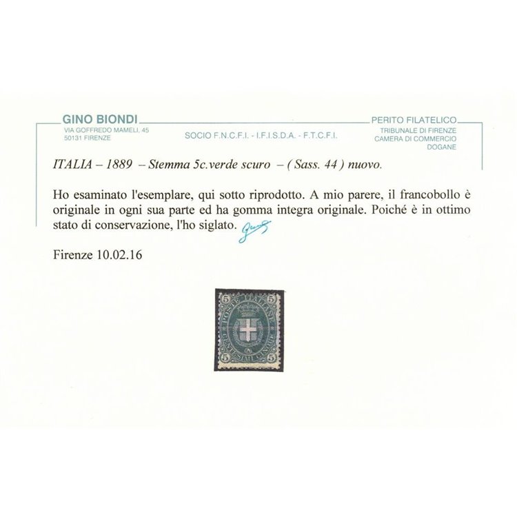 ITALIA REGNO 1889 Umbero I 5c verde MNH** ©