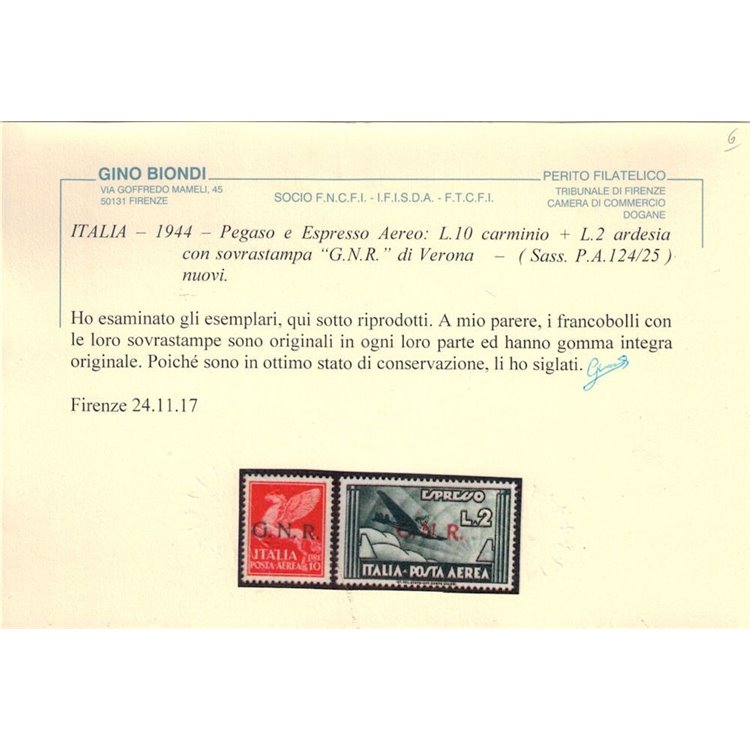 ITALIA RSI 1943 Posta aerea (Verona) 9v MNH** ©