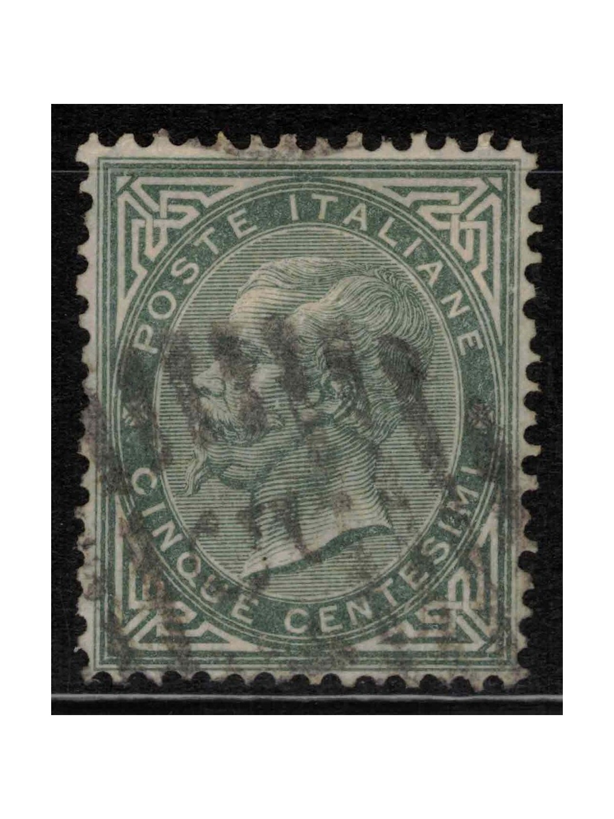 ITALY KINGDOM 1865 De La Rue 5c green grey (Turin) us