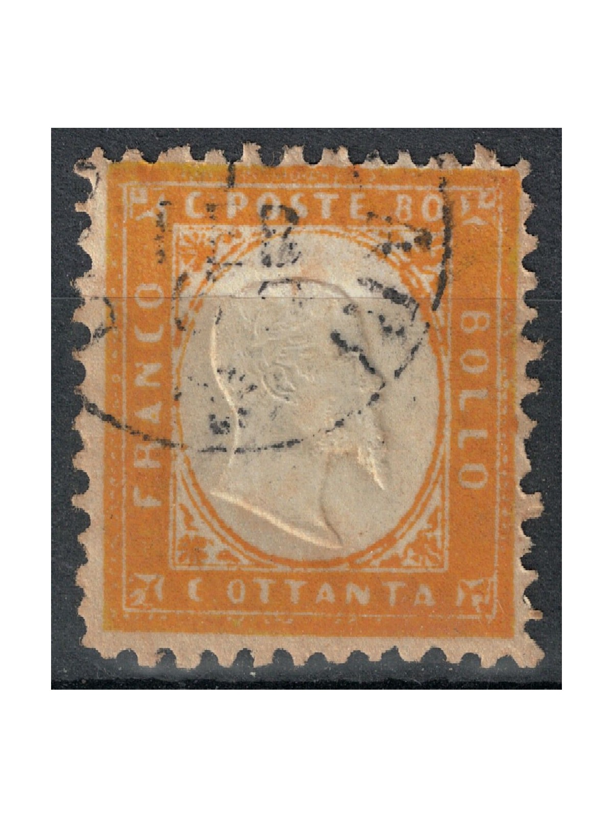 ITALY KINGDOM 1862 80c yellow orange us