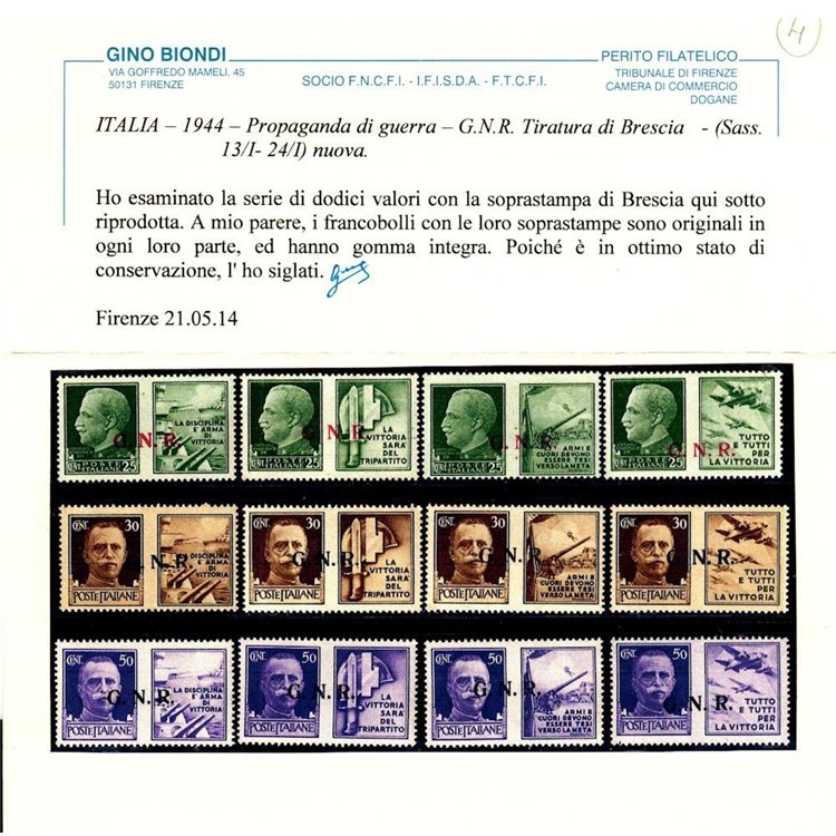 ITALIA RSI 1944 Propaganda di guerra GNR (Brescia 2° tipo) 12v MNH** ©