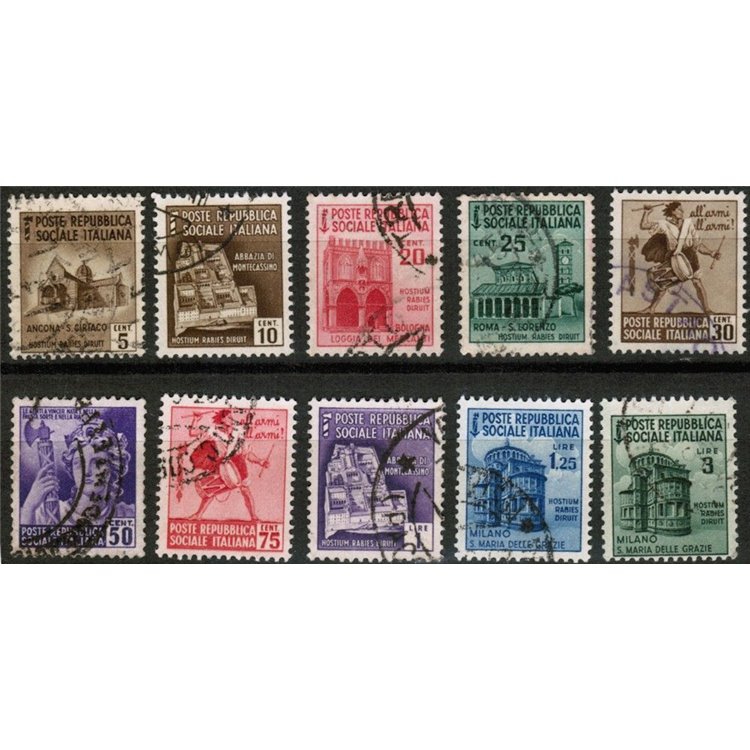 ITALIA RSI 1944-45 Monumenti distrutti 10v us