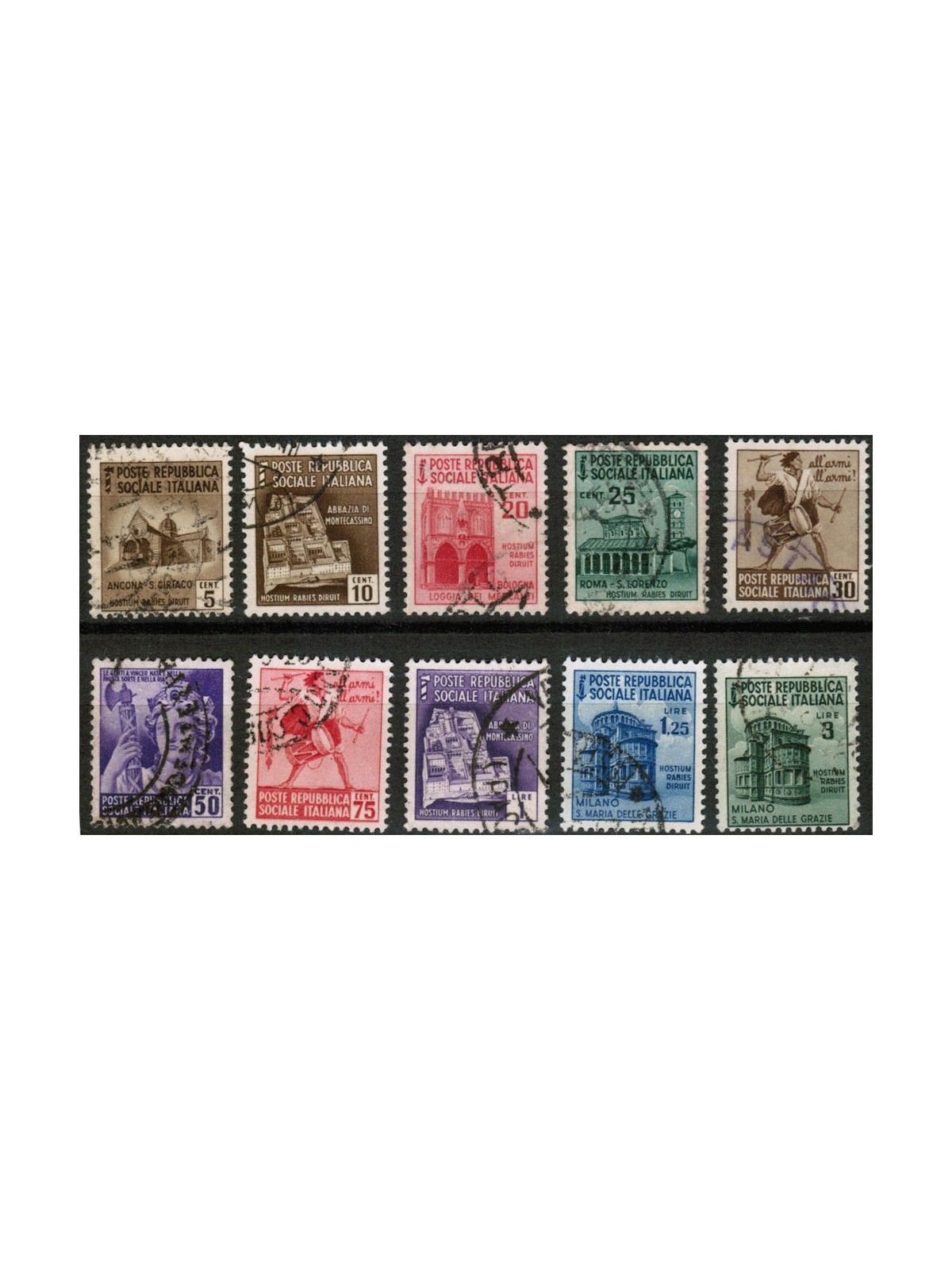ITALIA RSI 1944-45 Monumenti distrutti 10v us