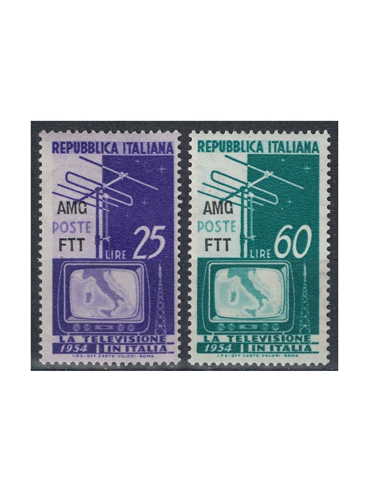 TRIESTE A 1954 Televisione nazionale 2v MH*