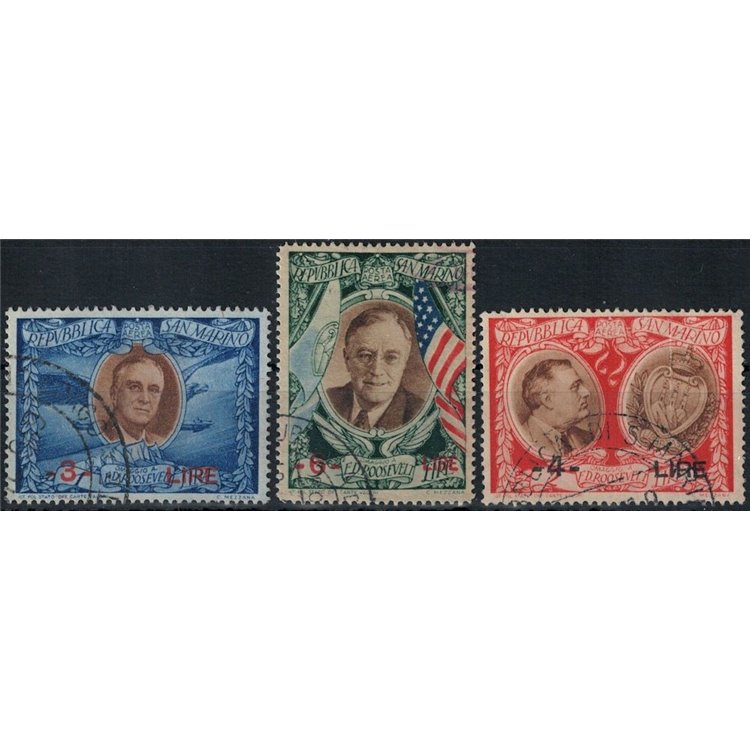 SAN MARINO 1947 Roosevelt soprastampati (posta aerea) 3v us