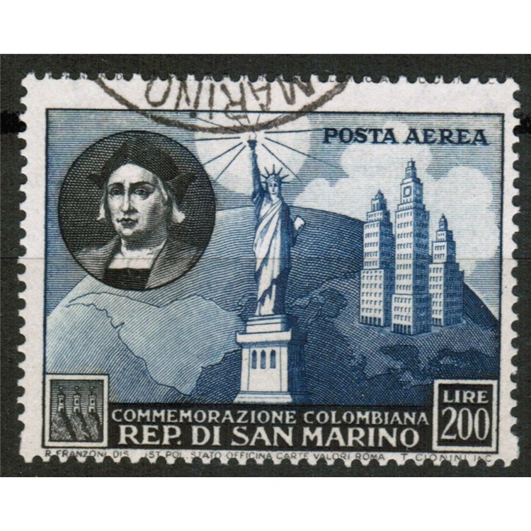 SAN MARINO 1952 Christopher Columbus (airmail) us