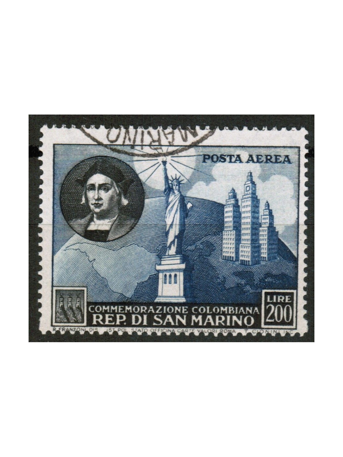SAN MARINO 1952 Cristoforo Colombo (posta aerea) us