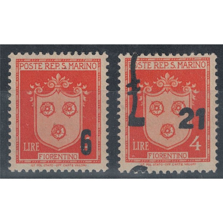SAN MARINO 1947 Stemmi soprastampati 2v MH*