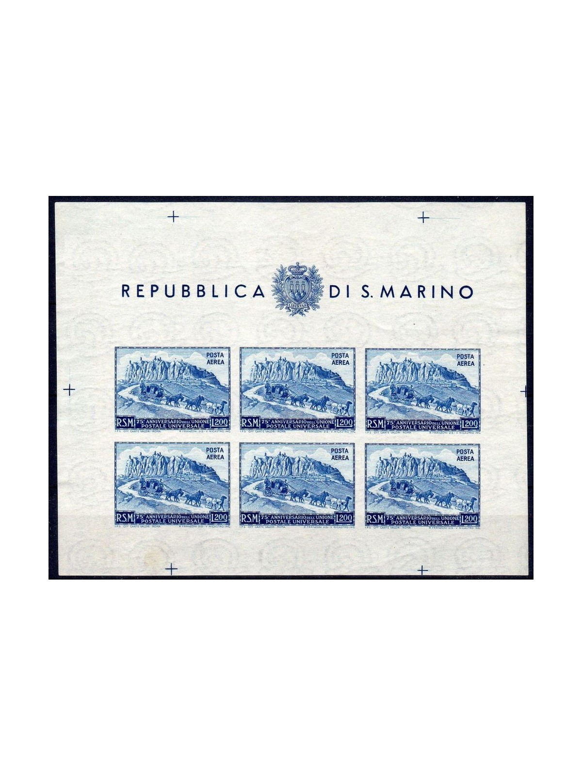SAN MARINO 1951 Anniversario UPU (posta aerea) £ 200 BF nd MH*