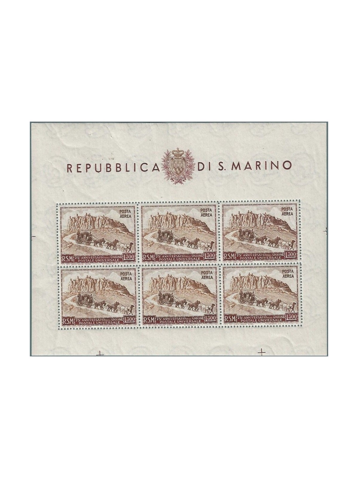 SAN MARINO 1951 Anniversario UPU (posta aerea) £ 300 BF MH*