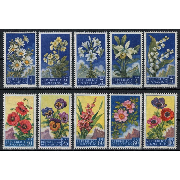 SAN MARINO 1957 Flowers, 2nd issue 10v MH*