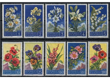 SAN MARINO 1957 Flowers, 2nd issue 10v MH*