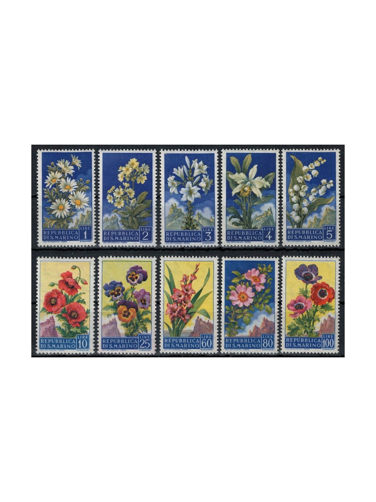 SAN MARINO 1957 Flowers, 2nd issue 10v MH*