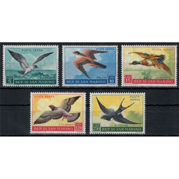 SAN MARINO 1959 Fauna avicola (posta aerea) 5v MH*