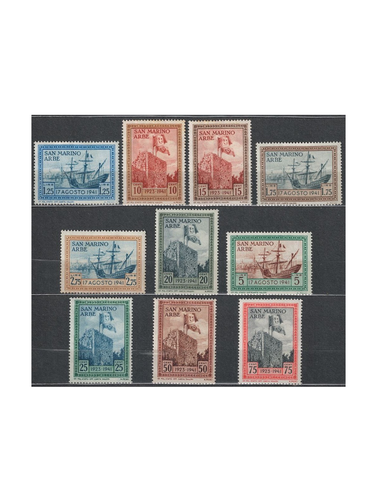 SAN MARINO 1942 Flag at Arbe 10v MH*