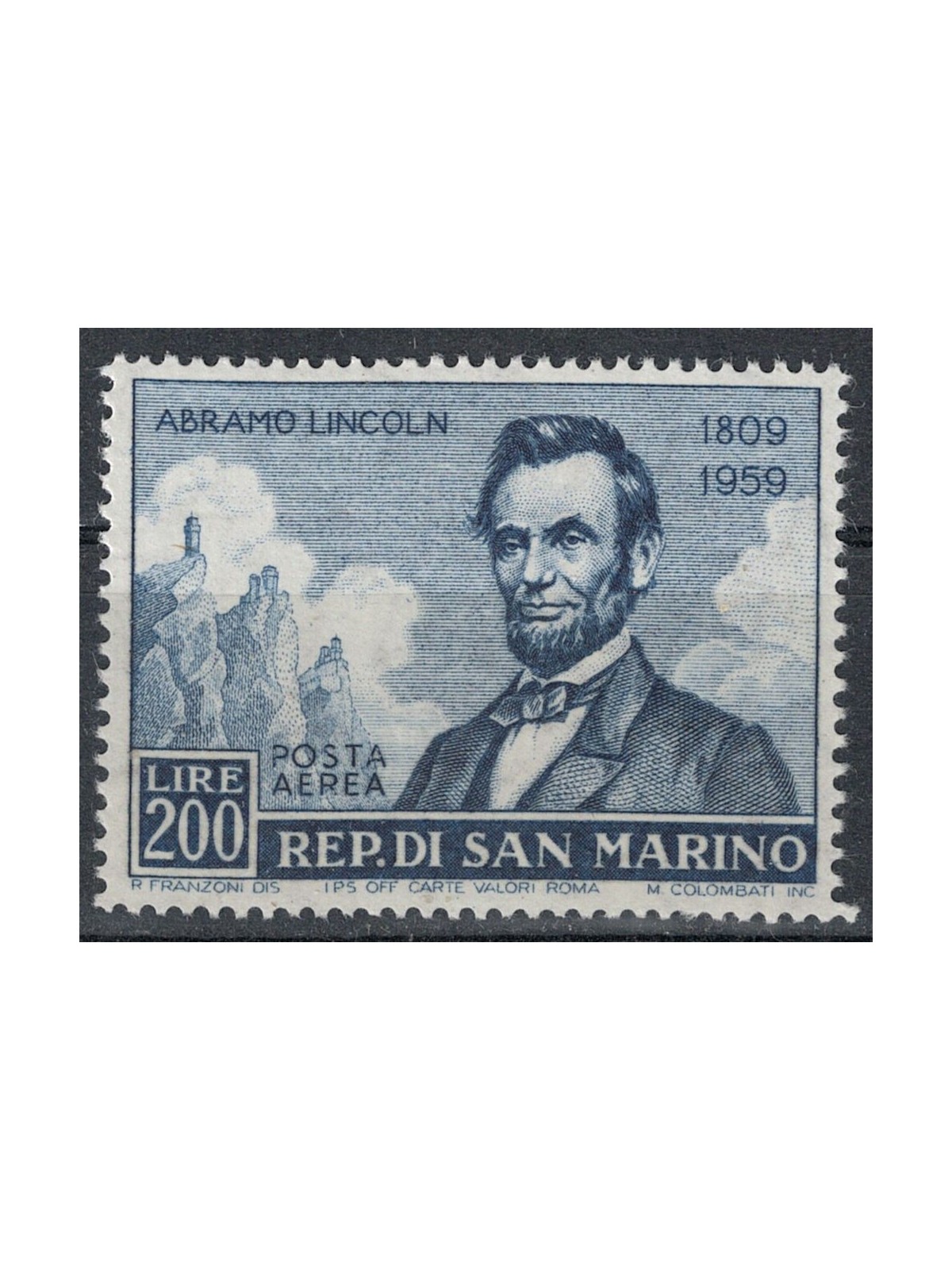 SAN MARINO 1959 Abramo Lincoln (posta aerea) MH*