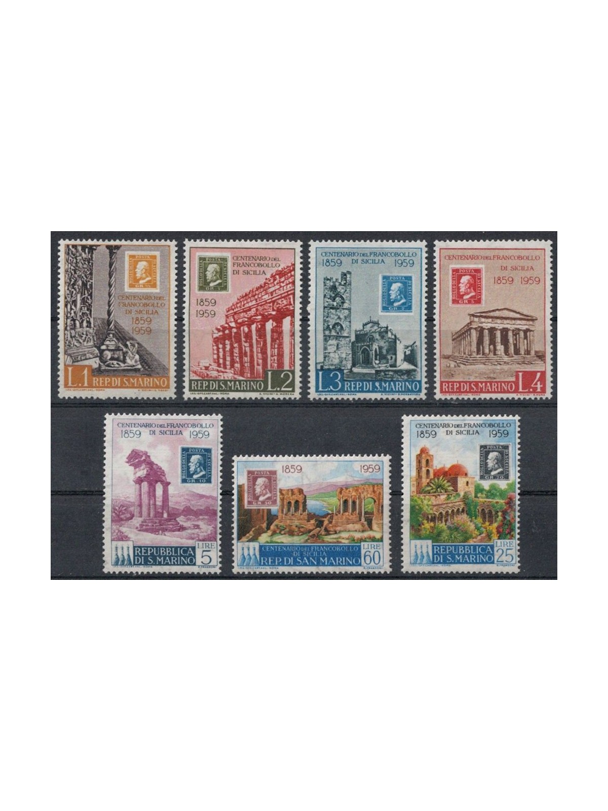SAN MARINO 1959 Francobolli di Sicilia 7v MH*