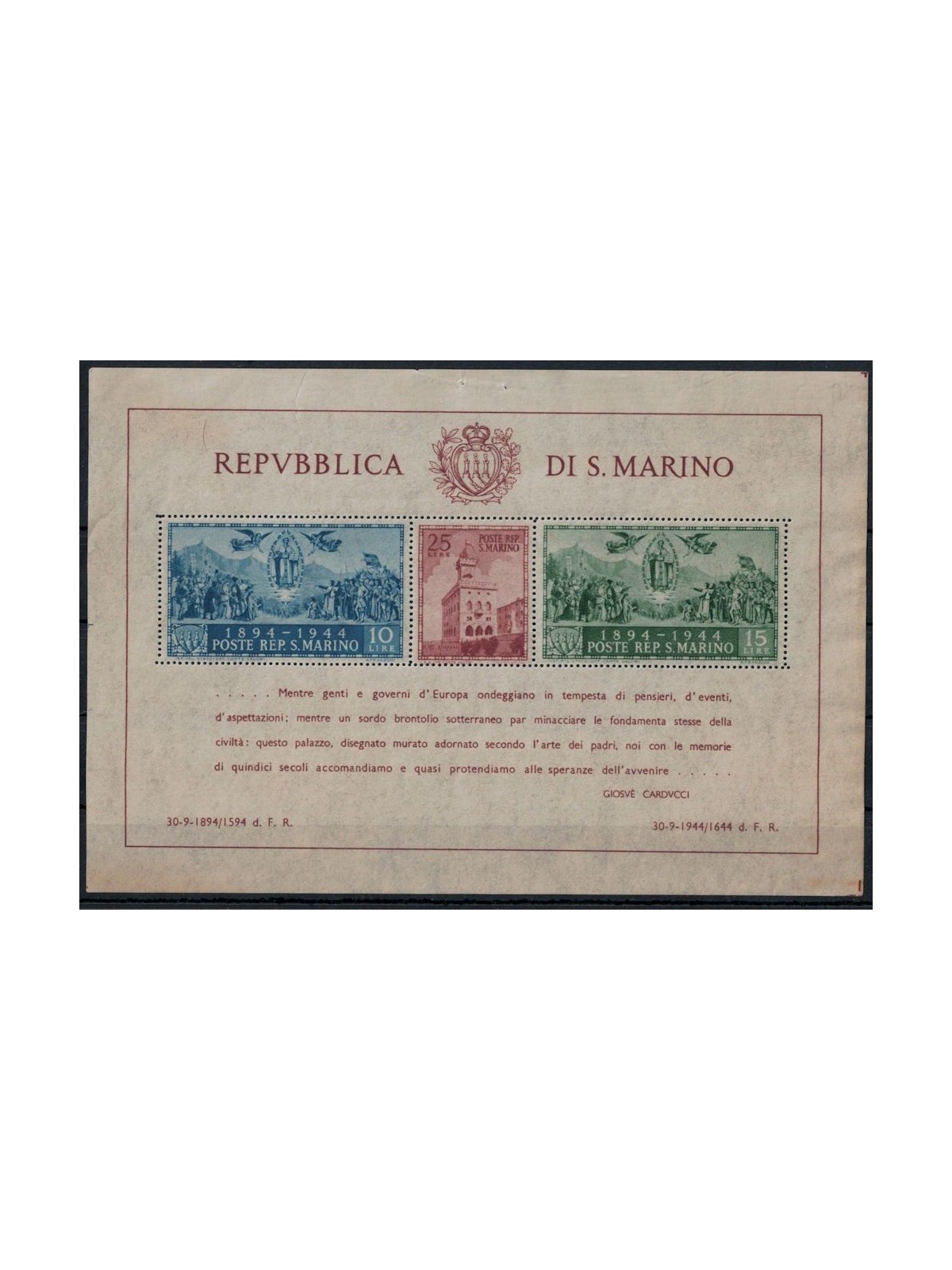 SAN MARINO 1945 Government Palace s/s MH*