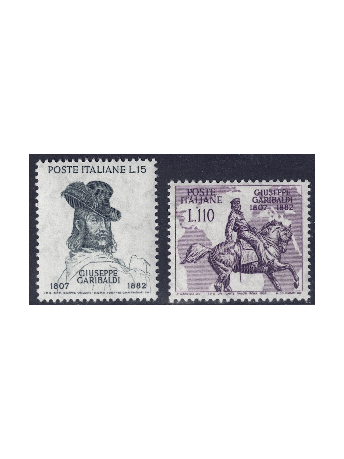 ITALIA 1957 Giuseppe Garibaldi 2v MH*