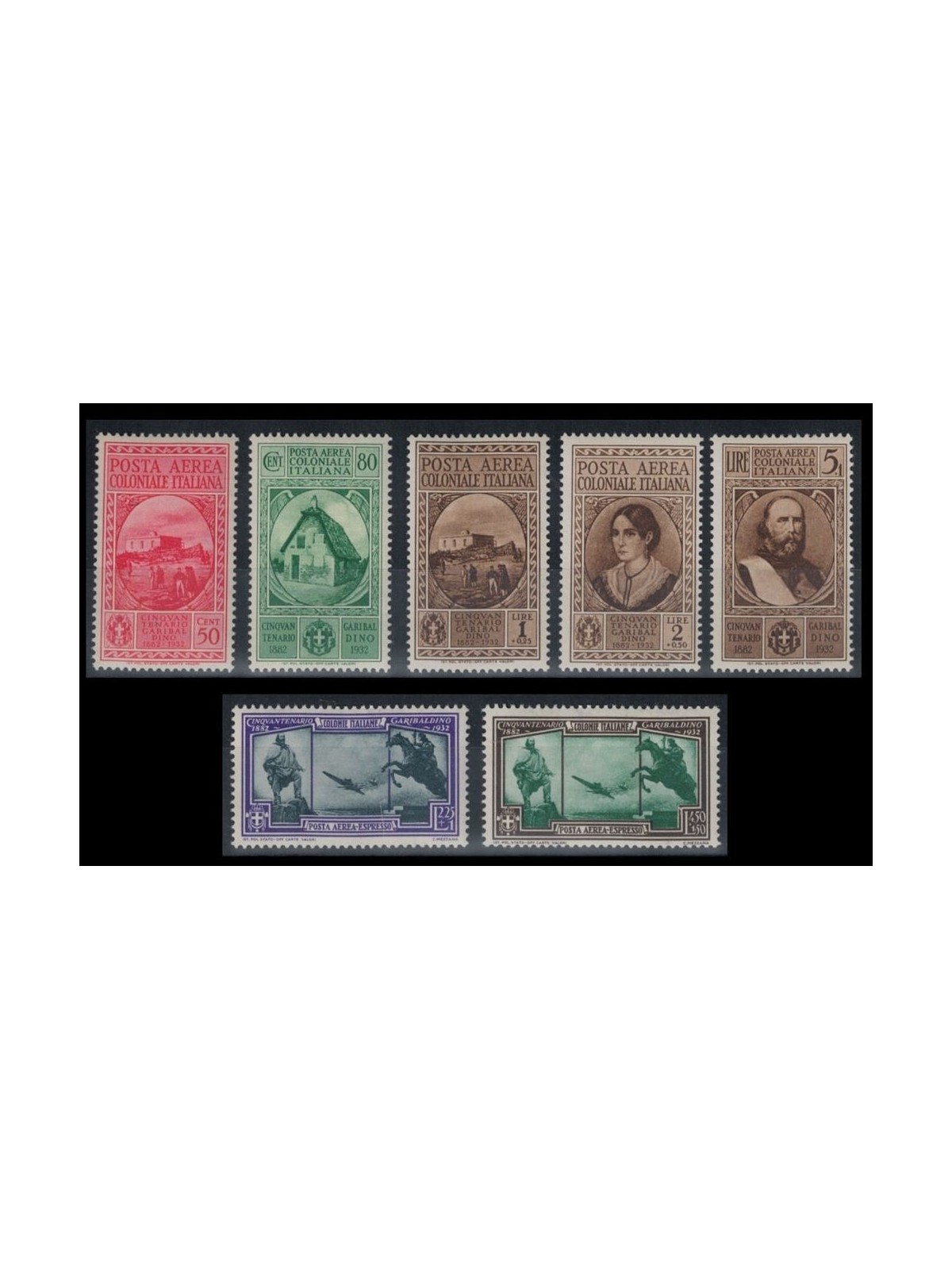 COLONIE EMISSIONI GENERALI 1932 Garibaldi (posta aerea) 7v MNH**
