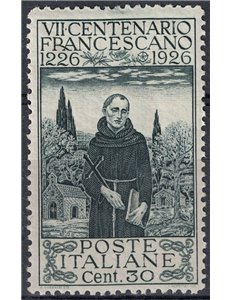 ITALIA REGNO 1926 San Francesco, 30c dent. 13¼  MH*