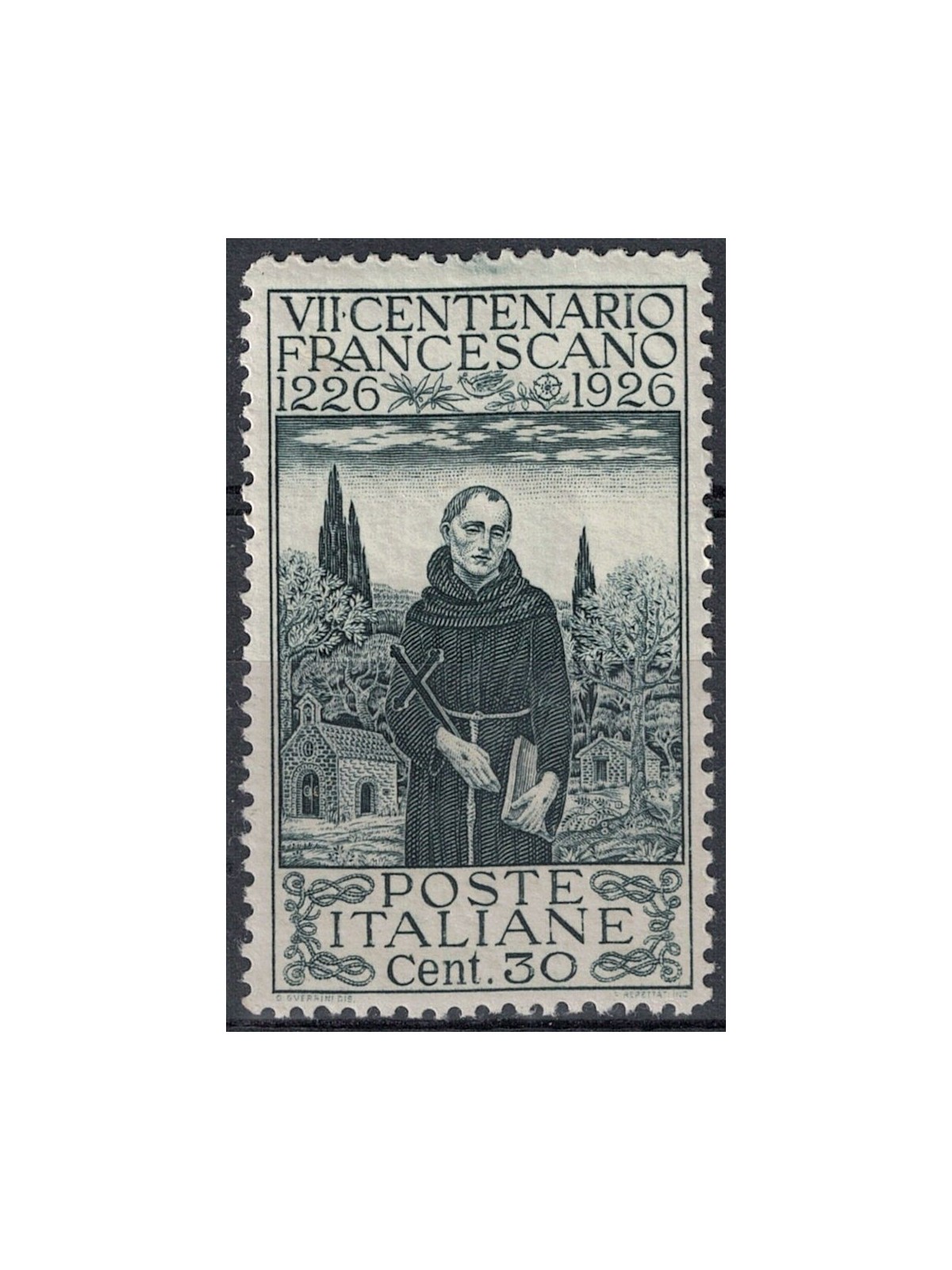 ITALIA REGNO 1926 San Francesco, 30c dent. 13¼  MH*