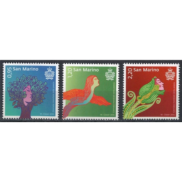 SAN MARINO 2016 World Poetry Day 3v MNH**
