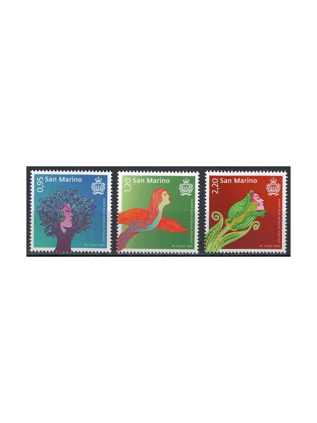 SAN MARINO 2016 Giornata mondiale della poesia 3v MNH**