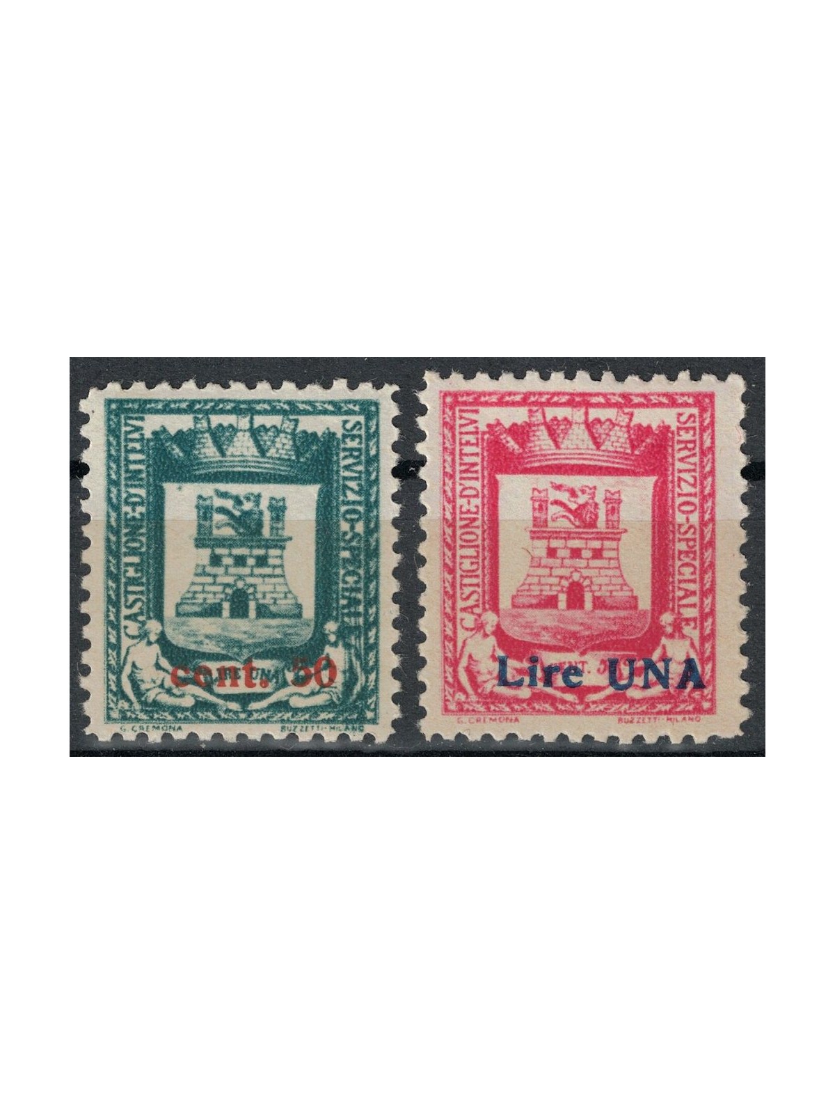 CASTIGLIONE D'INTELVI 1945 Municipal coat of arms overprinted 2v MH*