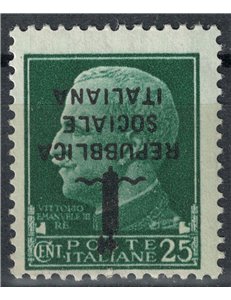 ITALIA RSI 1944 Varietà 25c Imperiale (soprast. capovolta) MH*