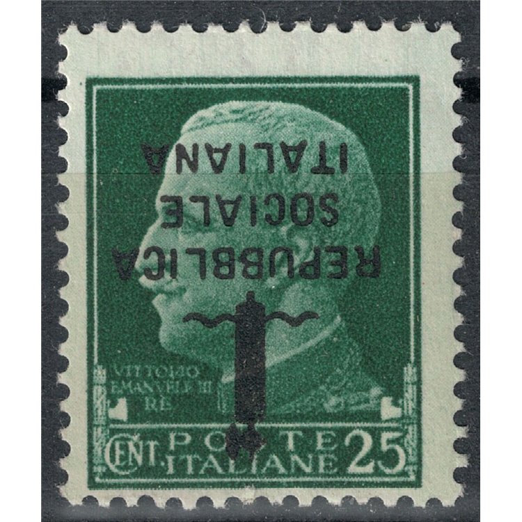 ITALIA RSI 1944 Varietà 25c Imperiale (soprast. capovolta) MH*
