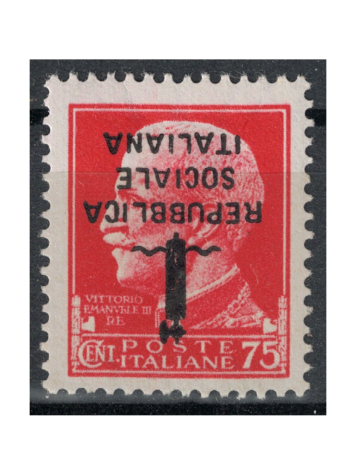 ITALY RSI 1944 Variety 75c Imperial (inverted overprint) MH*