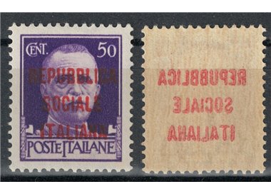 ITALY RSI 1944 Imperial 50c Variety with decal of the overlay. MNH**