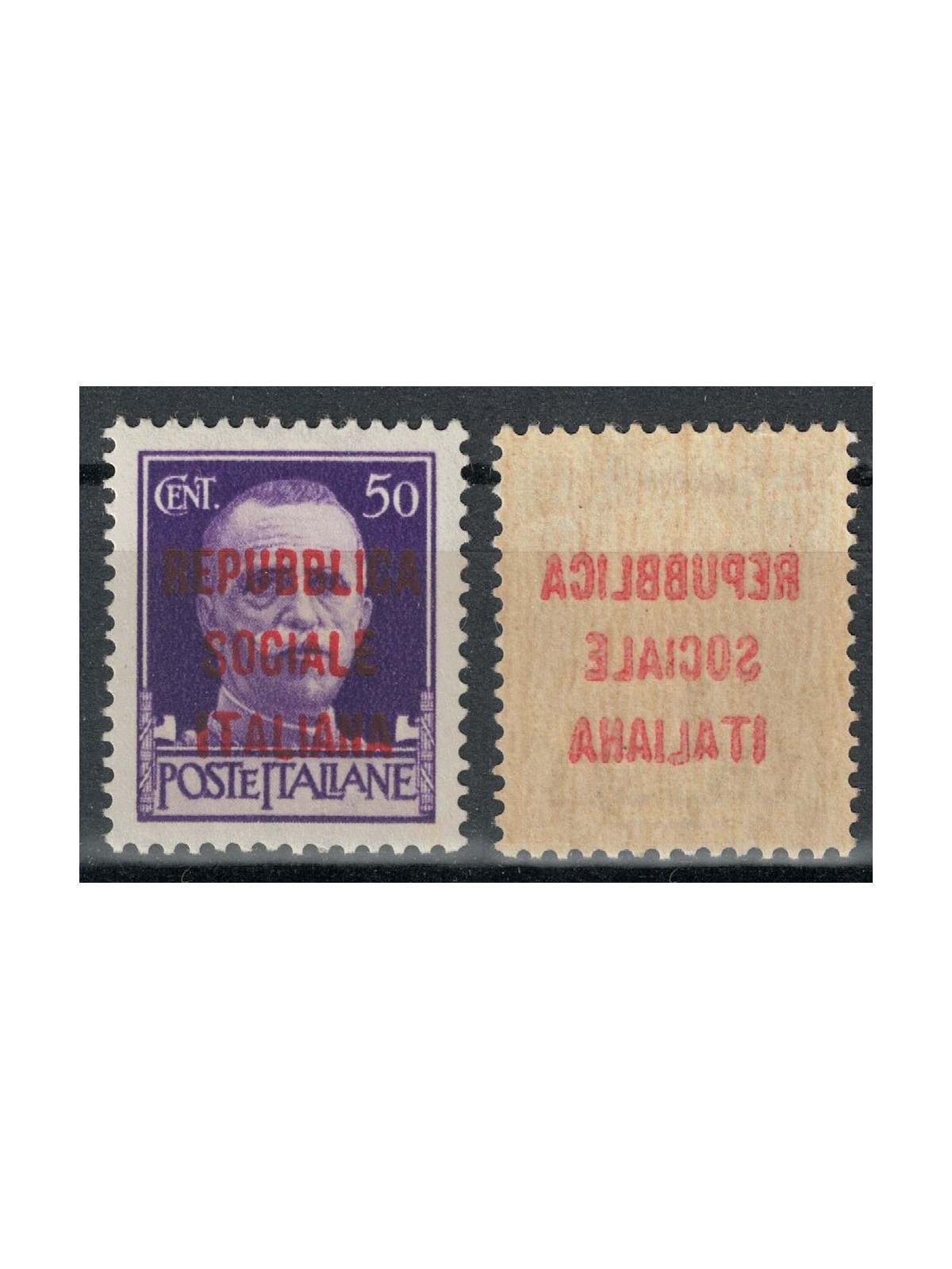 ITALIA RSI 1944 Varietà 50c imperiale con decalco della soprast. MNH**