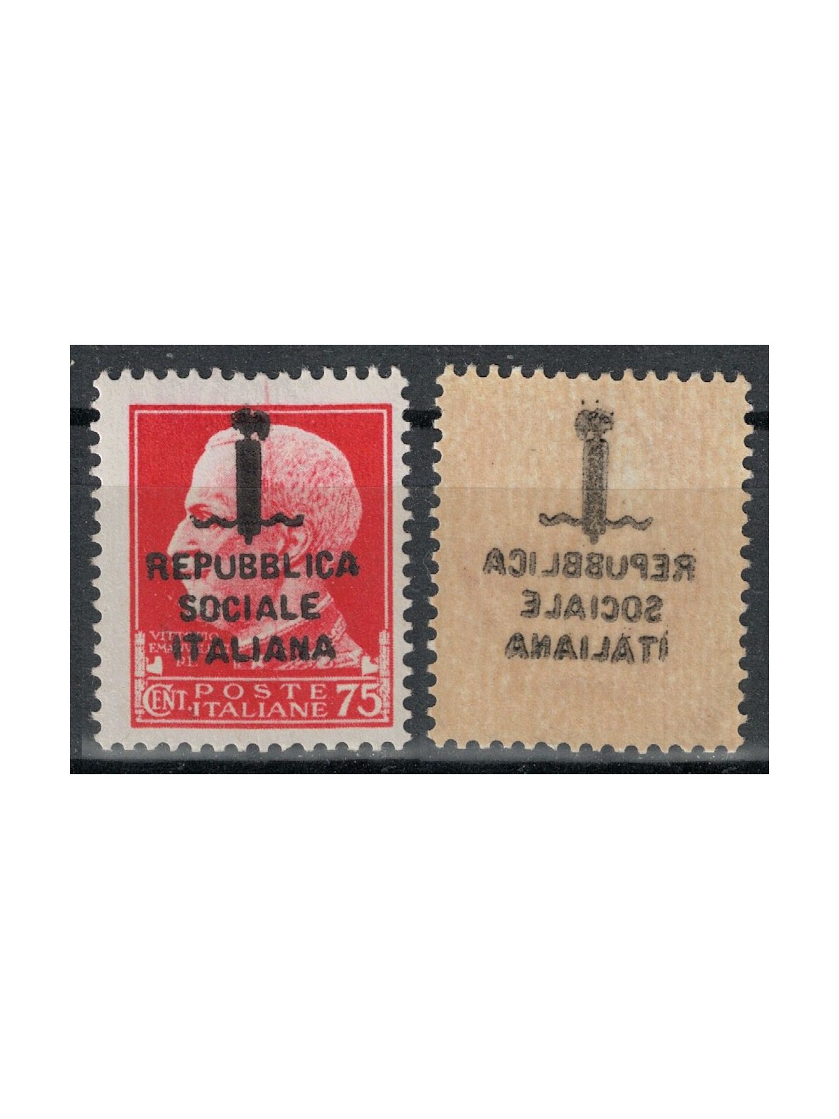 ITALIA RSI 1944 Varietà 75c Imperiale (decalco soprastampa) MNH**